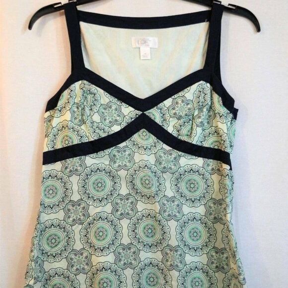 Ann Taylor LOFT Green Black Medallion Sleeveless Blouse Petite Size 4P 4 Petite - Picture 1 of 1